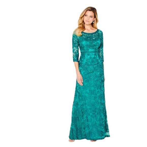 Cameron Blake Bateau Neckline Long Evening Gown, Jade Green, 12 - Picture 1 of 15